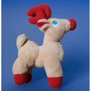 Rudolph Reindeer Red Nose Blue Eyes Vintage Spearhead Marketing Plush 12" 1984